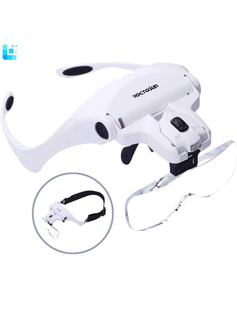 Head Magnifying Visor with 2 LED Lights and 5 Detachable Lenses (1X-3.5X)